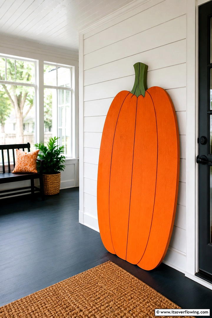 Wooden Porch Leaner Pumpkin - 50 Wooden Fall Decor Ideas Roundup- Cozy Accents Galore