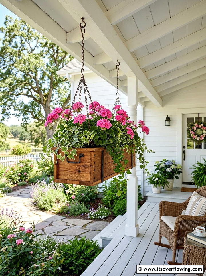 Wooden Porch Planter Box - 25 garden ideas with hanging planters