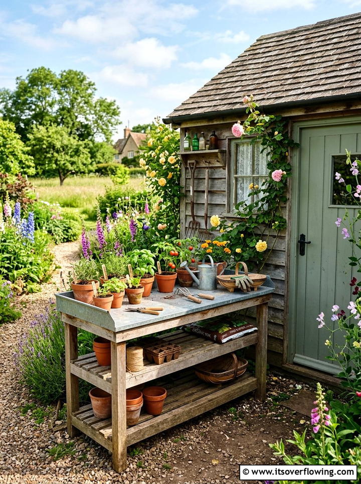Wooden Potting Bench - 25 garden decor ideas with summer decor