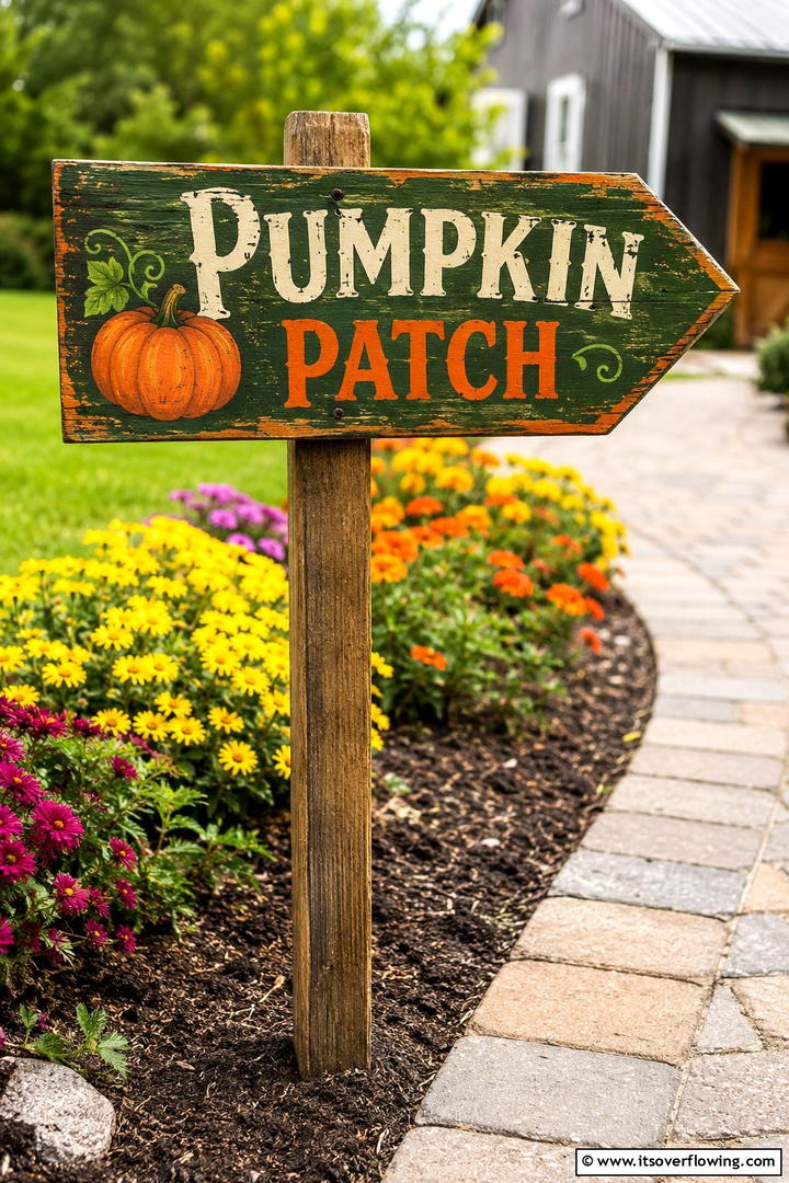 Wooden Pumpkin Patch Stake Sign - 50 Wooden Fall Decor Ideas Roundup- Cozy Accents Galore