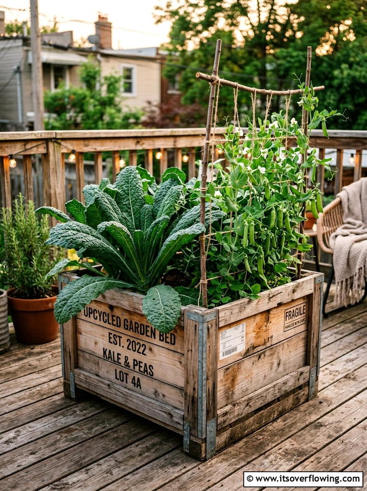 Wooden Shipping Crate - 25 upcycled garden ideas with raised beds