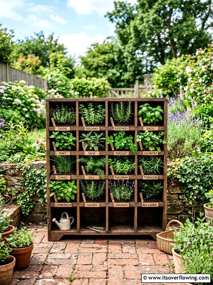 Wooden Shoe Cubby Herb Station - 25 creative garden ideas with shoe planter wall