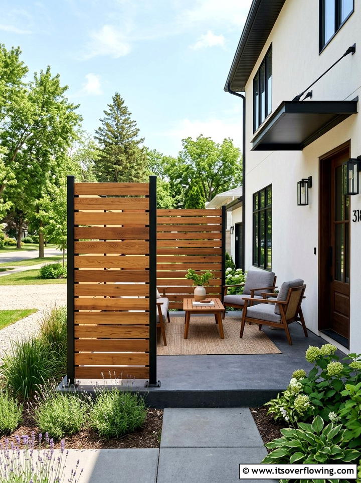 Wooden Slat Privacy Screen - 25 front porch ideas with privacy screens