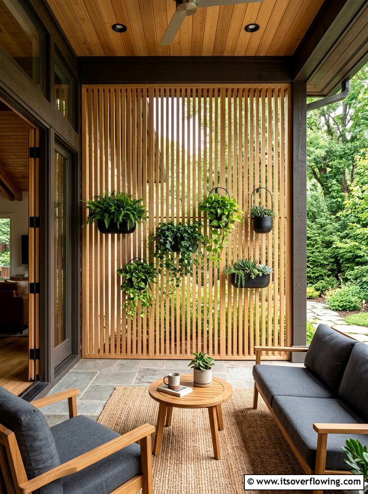 Wooden Slat Wall - 25 front porch ideas for hot climates