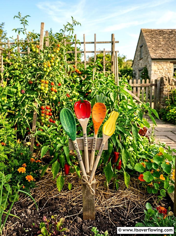 Wooden Spoon Vegetable Marker - 25 recycled garden ideas for kids