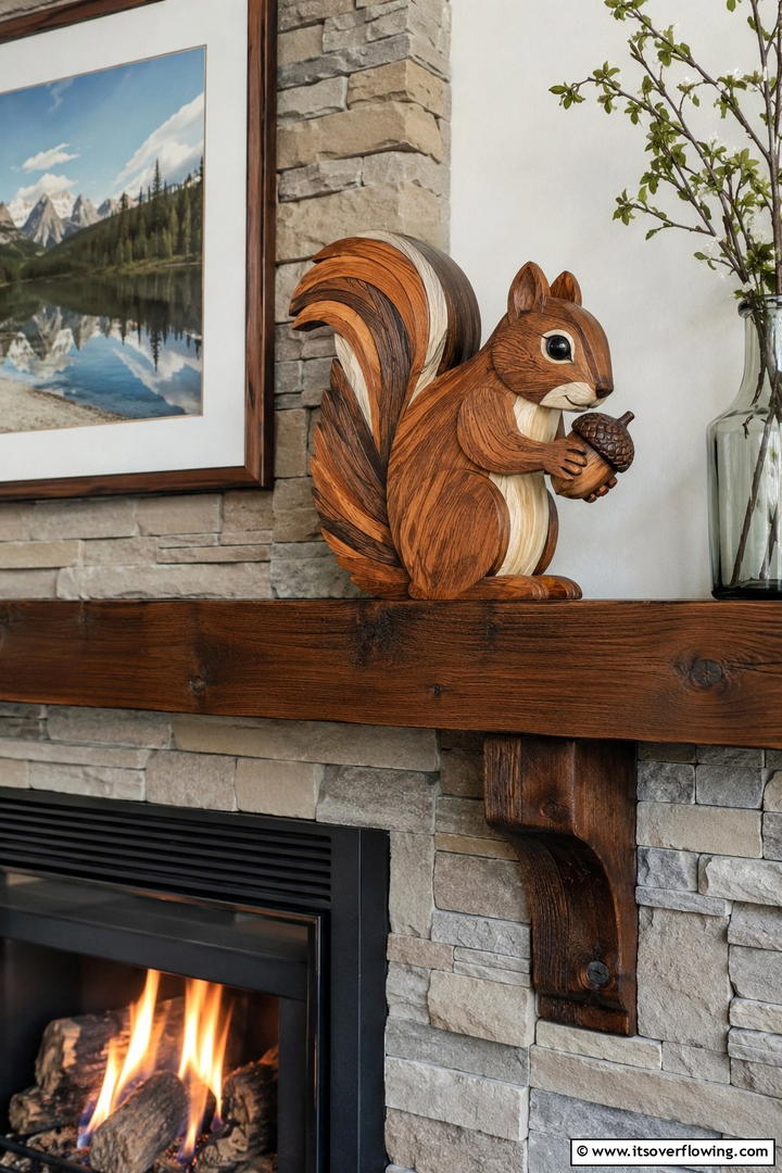 Wooden Squirrel Nut Gatherer - 50 Wooden Fall Decor Ideas Roundup- Cozy Accents Galore