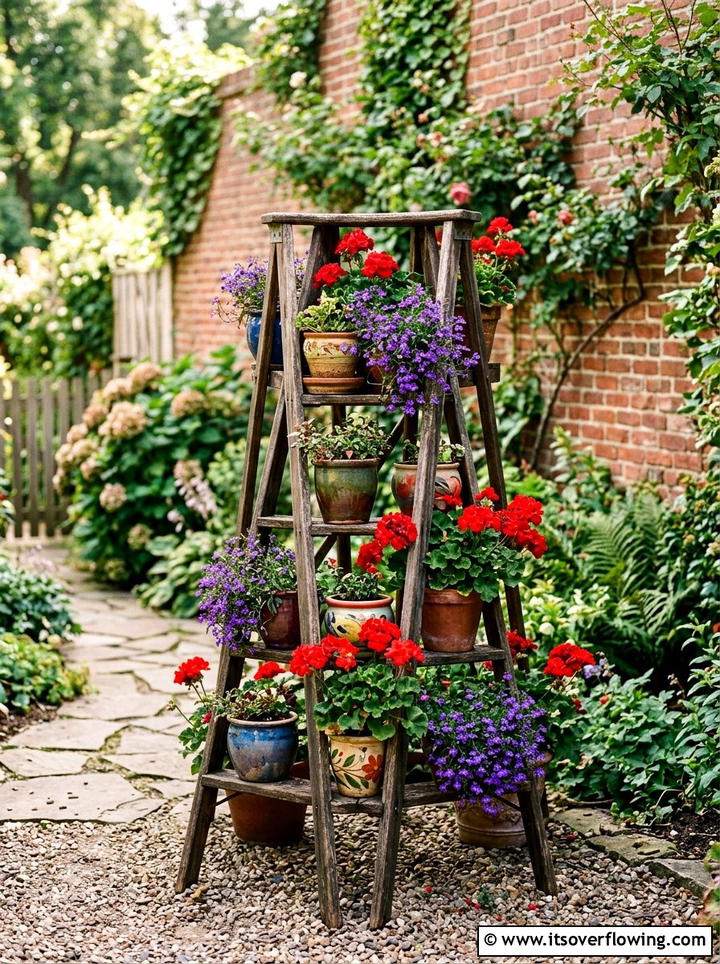 Wooden Step Ladder Planter - 25 garden decor ideas with floral ladders