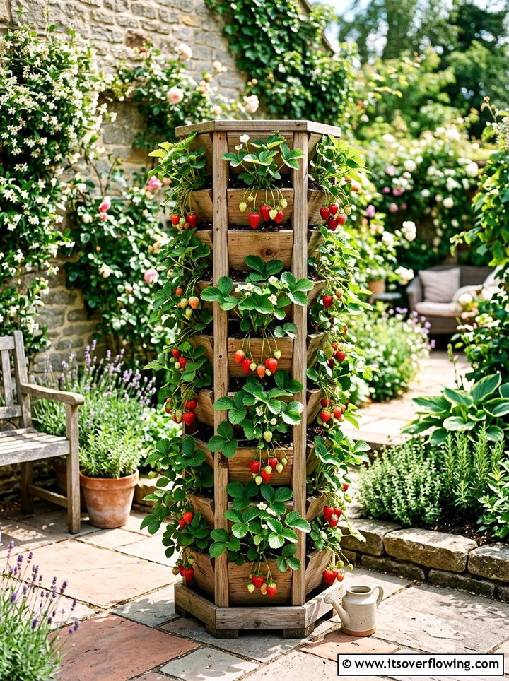 Wooden Strawberry Planter Tower - 25 creative garden ideas with reclaimed wood beds