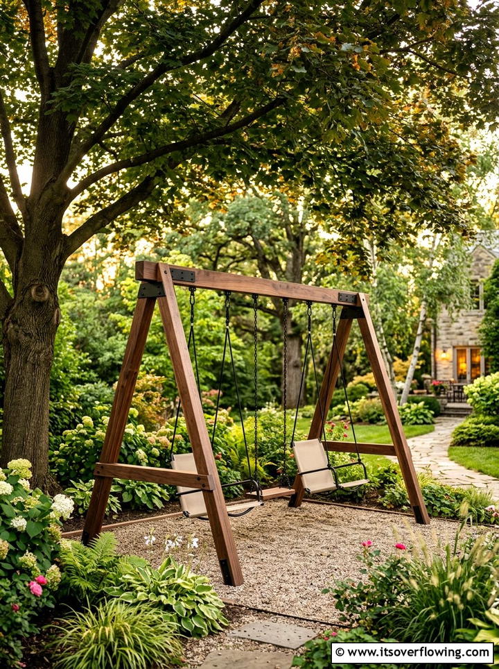 Wooden Swing Set - 25 backyard ideas with play area