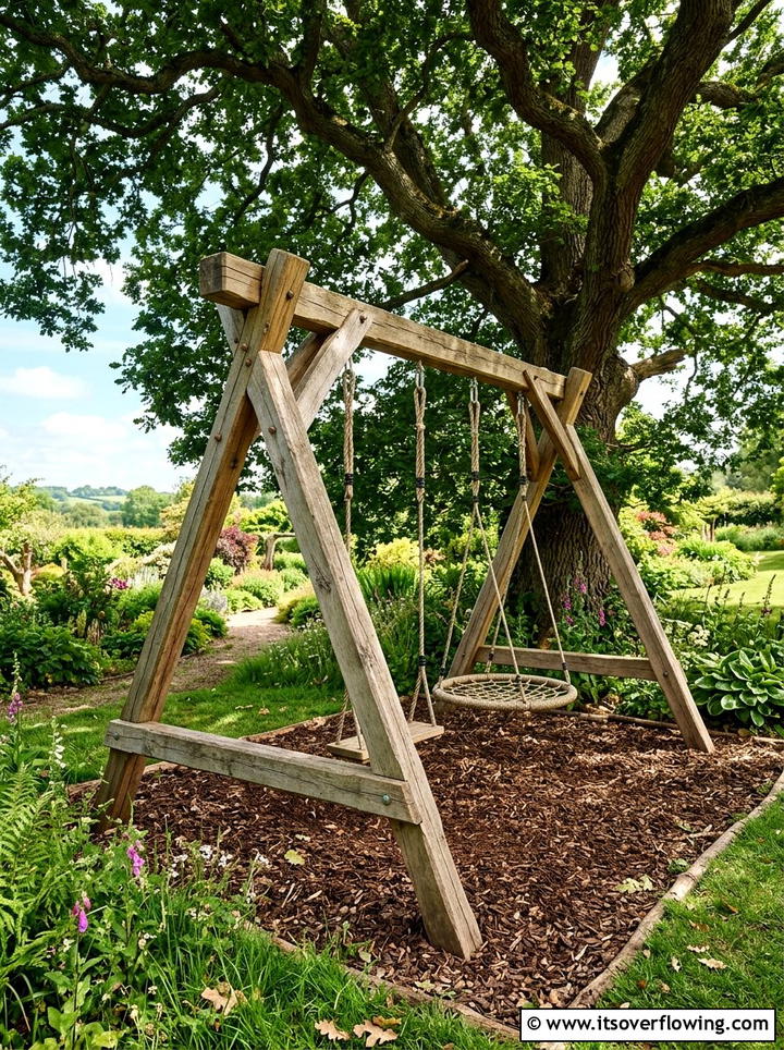 Wooden Swing Set - 25 backyard ideas with rustic style