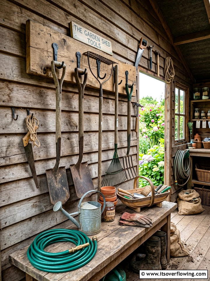 Wooden Tool Shed Organizer - 25 upcycled garden ideas with reclaimed wood