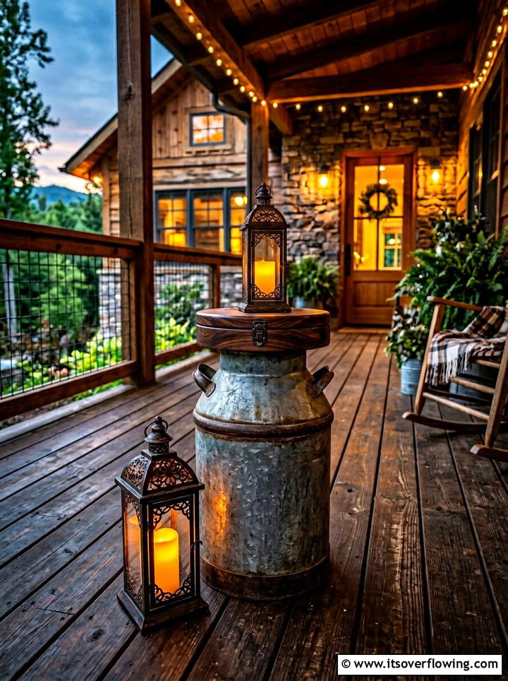 Wooden Top Milk Can - 25 front porch decor ideas with old milk cans