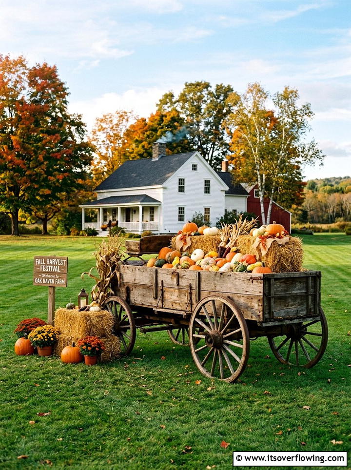 Wooden Wagon Garden Display - 25 garden decor ideas with farmhouse accents