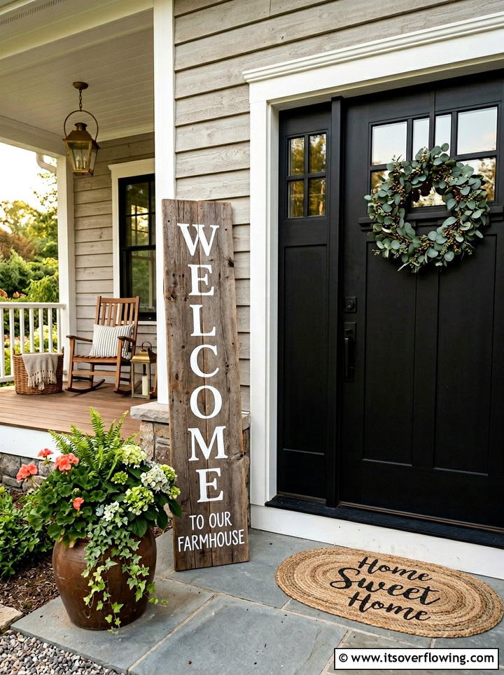 Wooden Welcome Sign - 25 front porch decor ideas with rustic accents