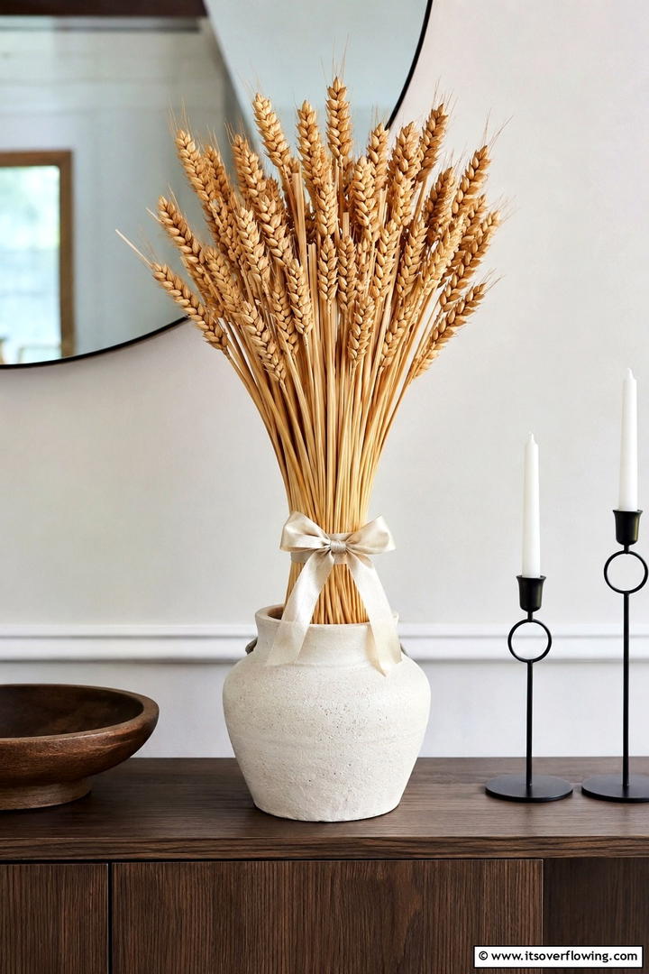 Wooden Wheat Sheaf Display - 50 Wooden Fall Decor Ideas Roundup- Cozy Accents Galore