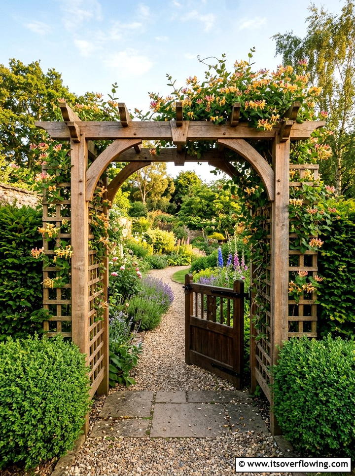 Wooden arbor entrance - 25 garden ideas with trellis