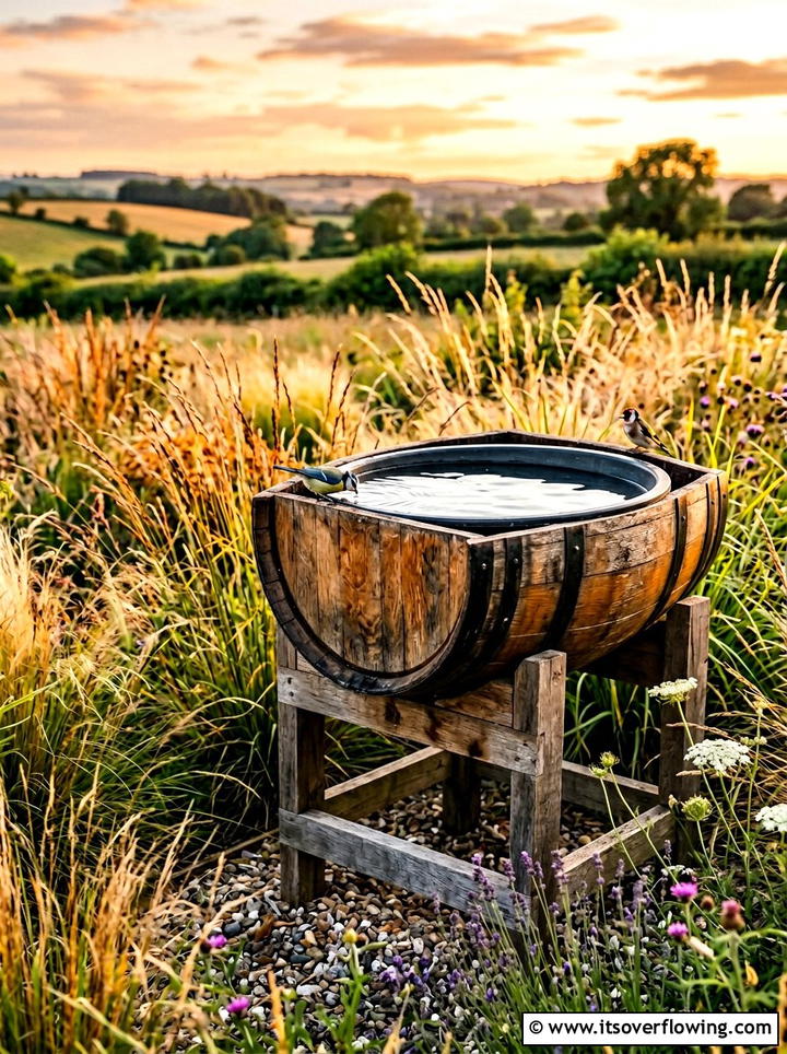 Wooden barrel bird bath - 25 reusing old things ideas for bird baths