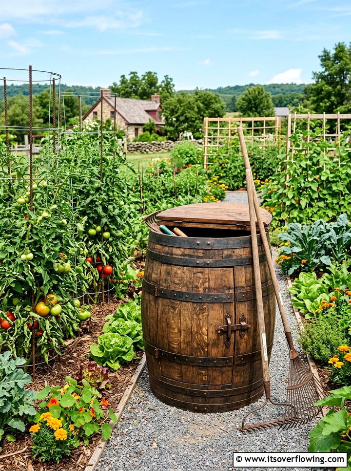 Wooden barrel garden storage - 25 upcycled garden ideas with tool storage
