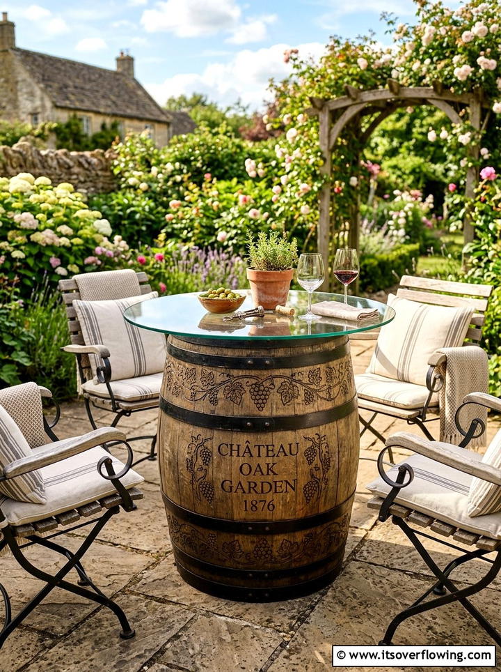 Wooden barrel garden table - 25 reusing old things ideas for garden art