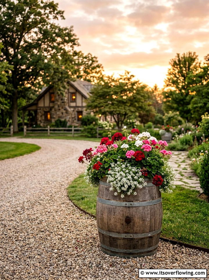 Wooden barrel planter - 25 garden design ideas with pot displays