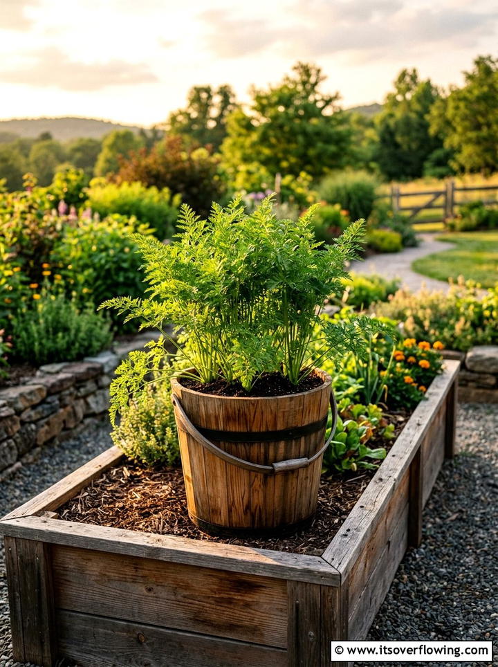 Wooden bucket vegetable planter - 25 upcycled garden ideas with old buckets
