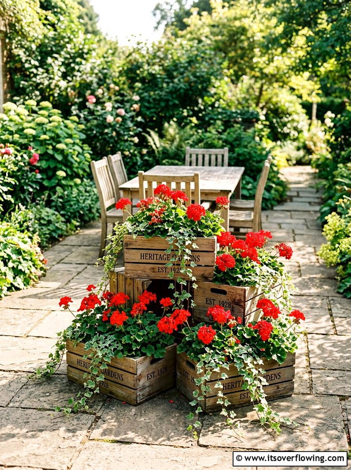 Wooden crate flower box - 25 upcycled garden ideas with farmhouse style
