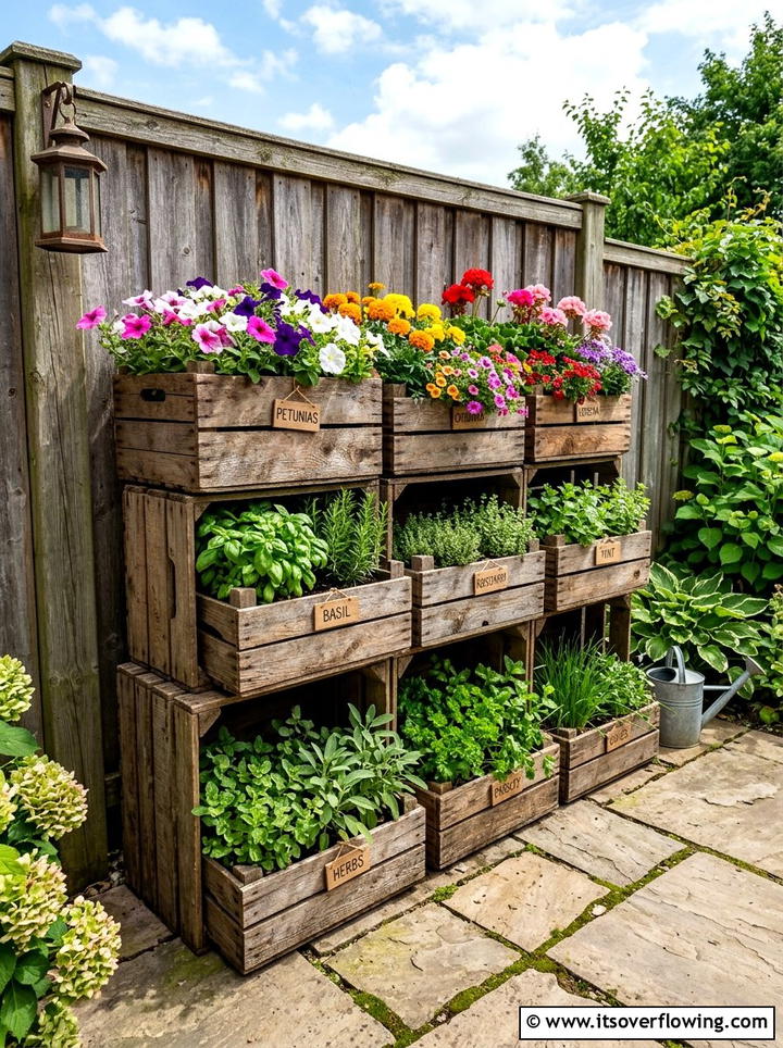 Wooden crate garden - 25 reusing old things ideas for vertical garden