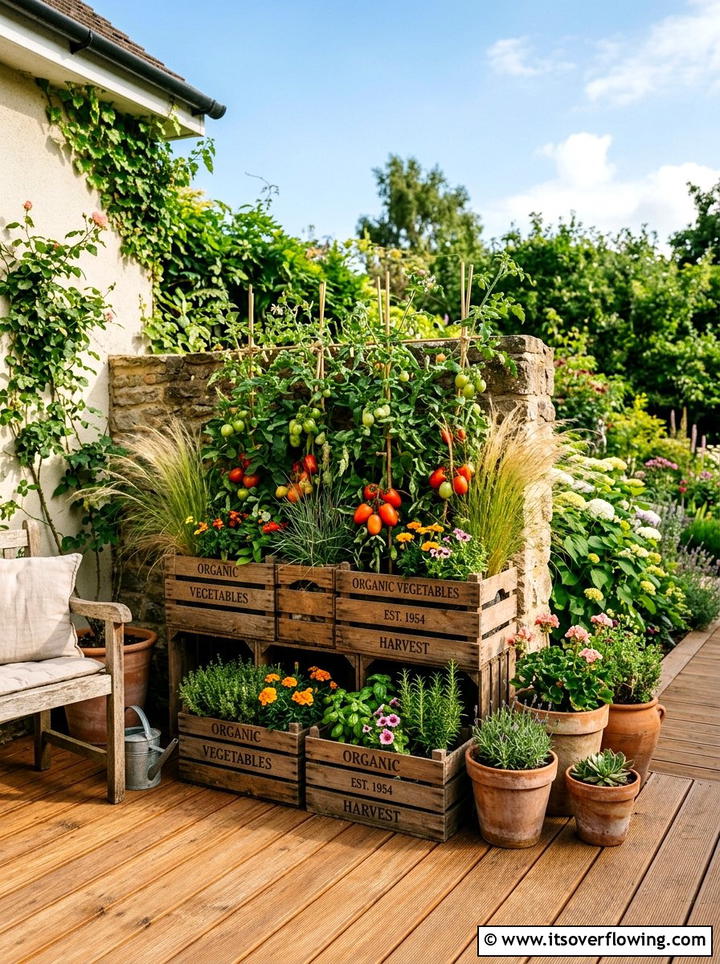 Wooden crate garden box - 25 cheap garden ideas with repurposed containers