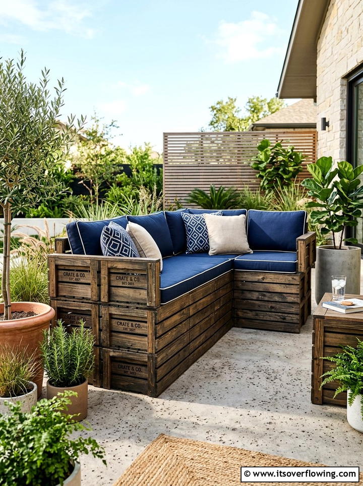 Wooden crate seating - 25 cheap garden ideas with recycled materials