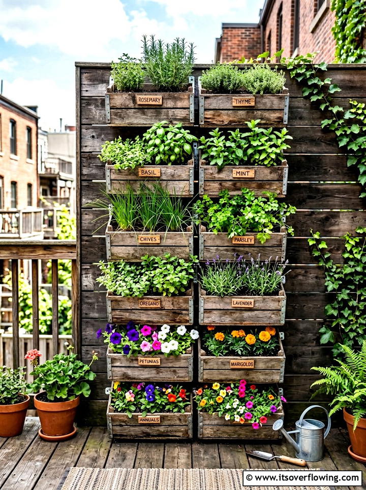 Wooden crate vertical garden - 25 recycled garden ideas with rainwater collection