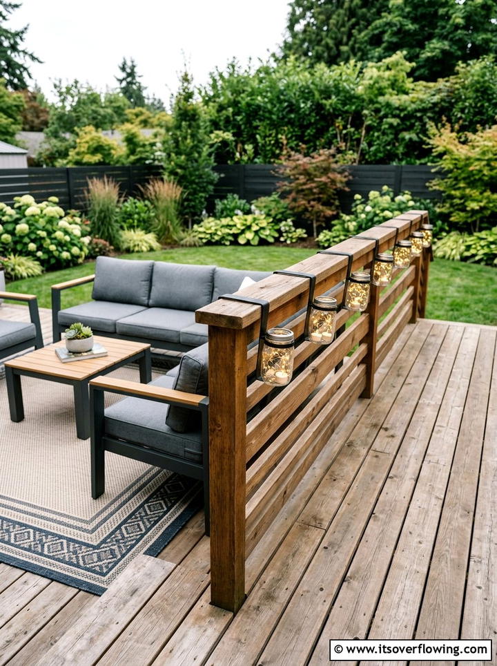 Wooden deck railing mason jar - 25 garden ideas with mason jar lanterns
