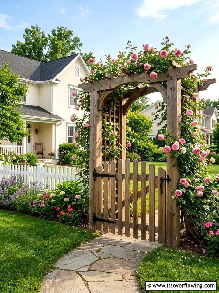Wooden garden arch with gate - 25 garden decor ideas with garden arches