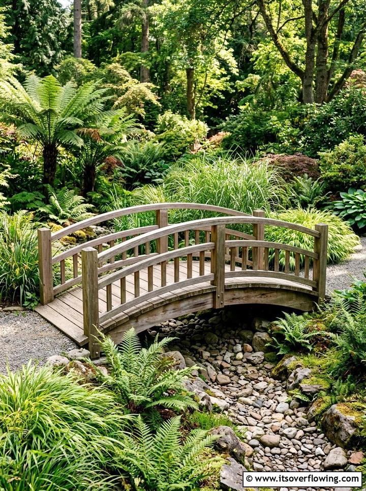 Wooden garden bridge - 25 backyard decorating ideas with tropical accents