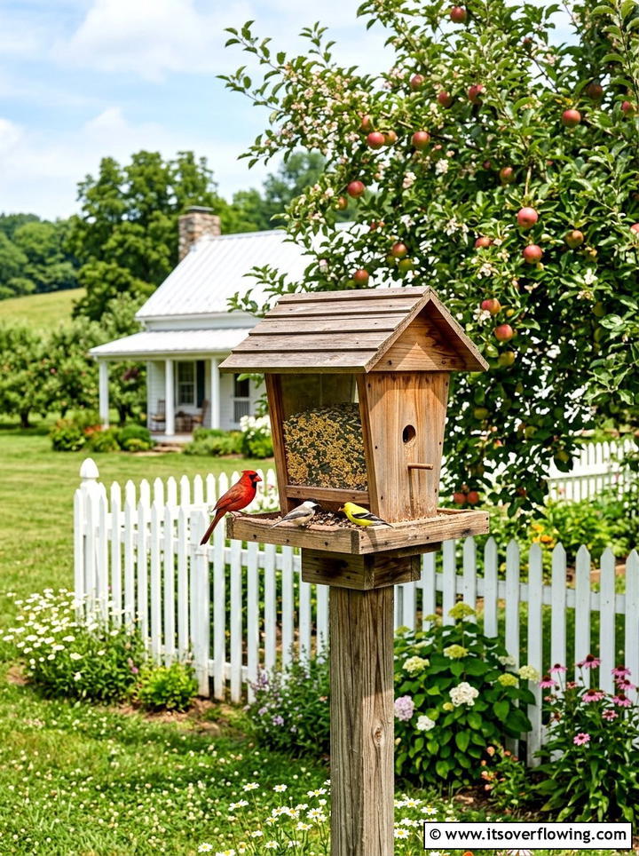 Wooden hopper bird feeder - 25 garden decor ideas with feeders