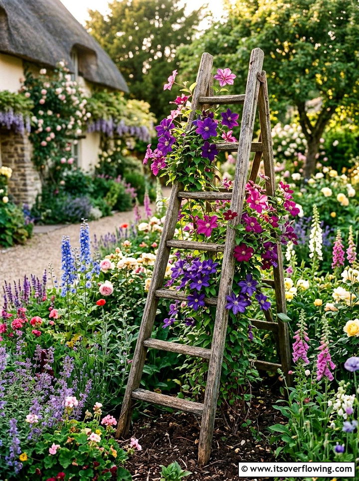Wooden ladder - 25 reusing old things ideas for trellis