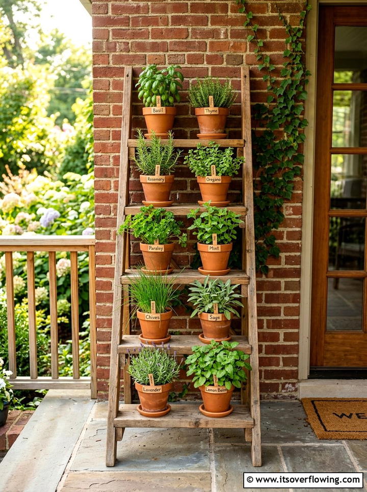 Wooden ladder plant stand - 25 front porch ideas with repurposed furniture