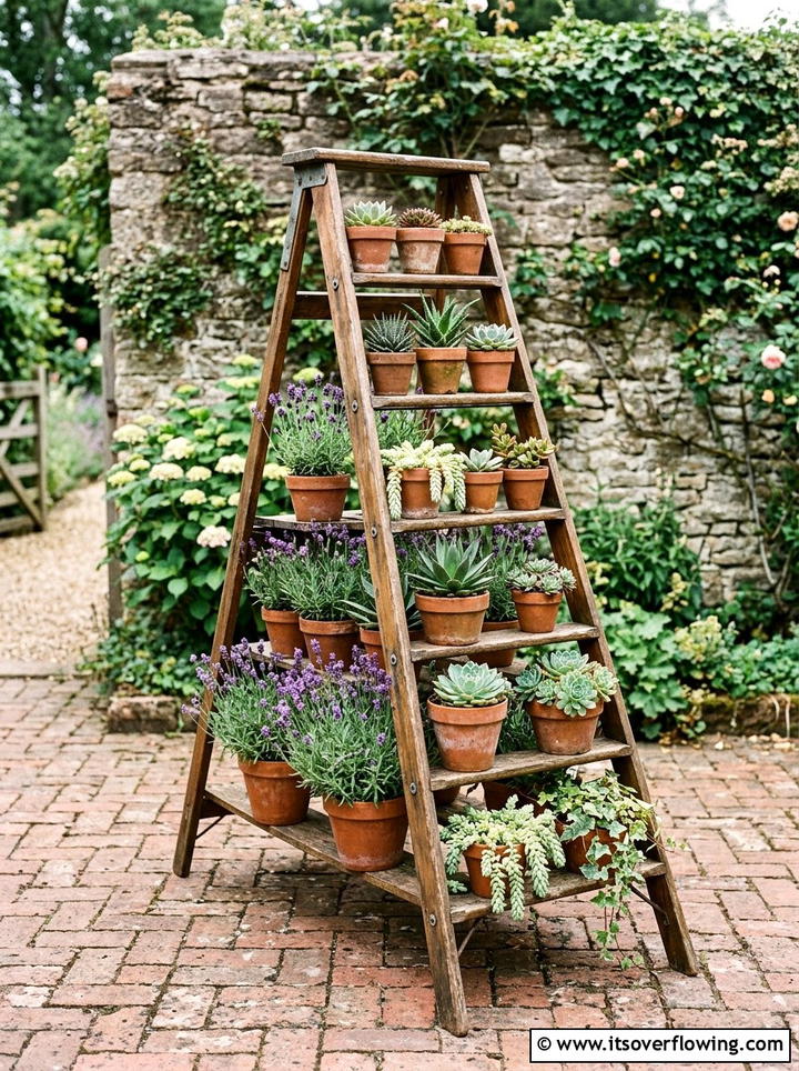 Wooden ladder plant stand - 25 upcycled garden ideas diy