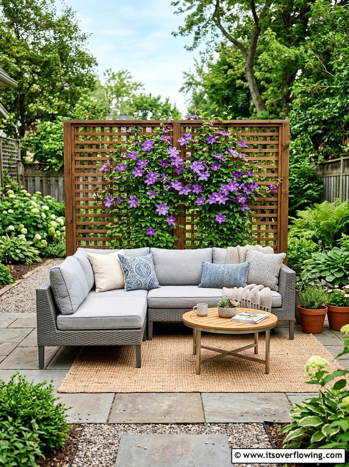 Wooden lattice privacy screen - 25 garden decor ideas with trellis backdrops