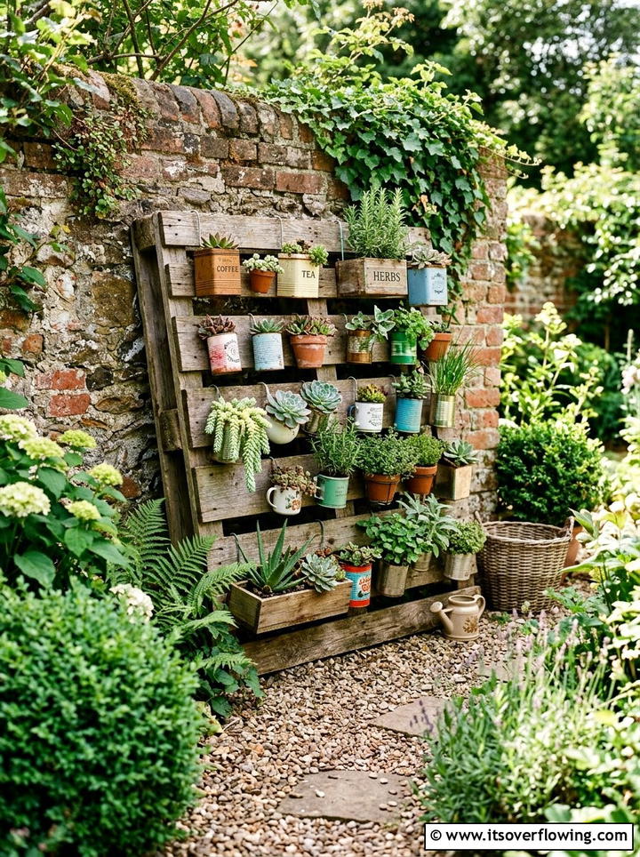 Wooden pallet hanging planter - 25 upcycled garden ideas with hanging planters