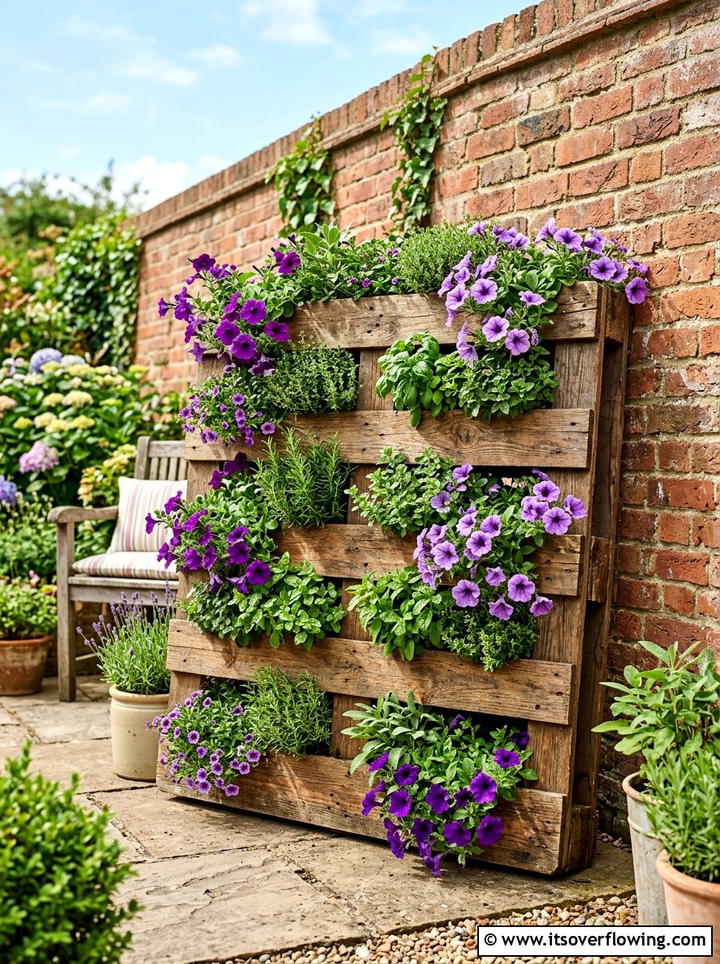 Wooden pallet planter wall - 25 cheap garden ideas with homemade trellis