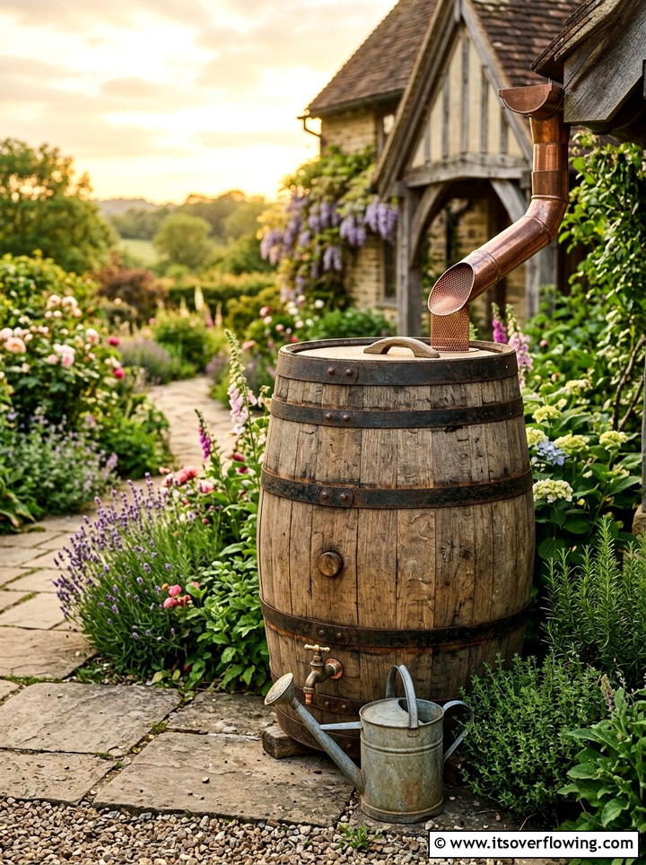 Wooden rain barrel - 25 cheap garden ideas with rain barrels