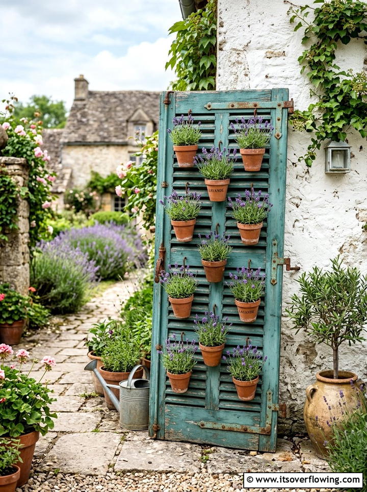 Wooden shutter plant display - 25 upcycled garden ideas for balconies