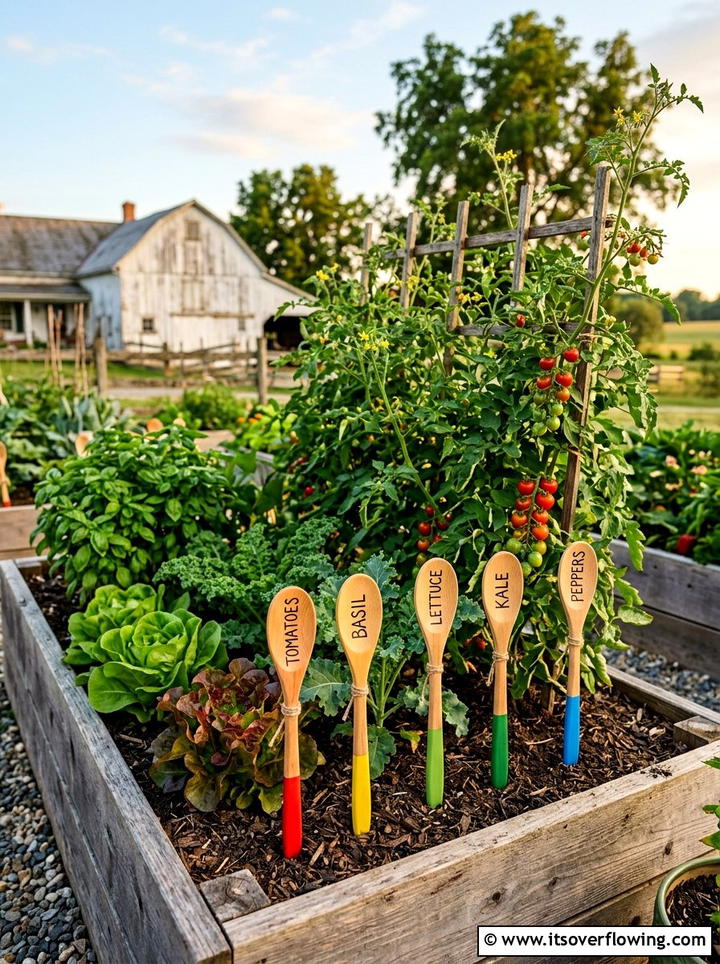 Wooden spoon markers - 25 recycled garden ideas with plant labels