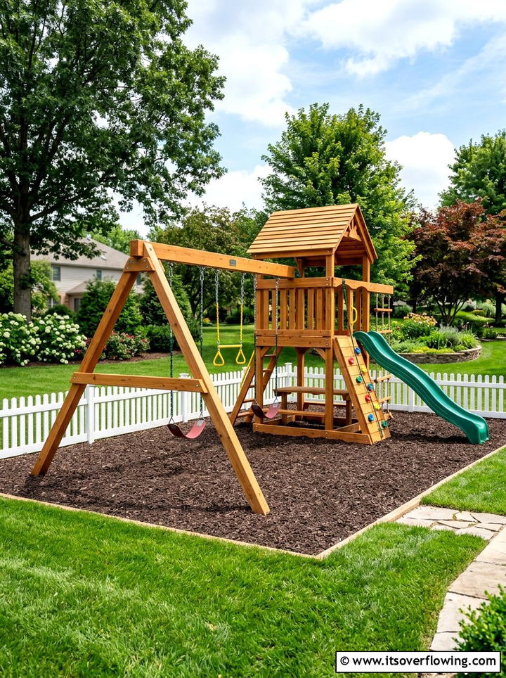 Wooden swing set - 25 backyard ideas for kids