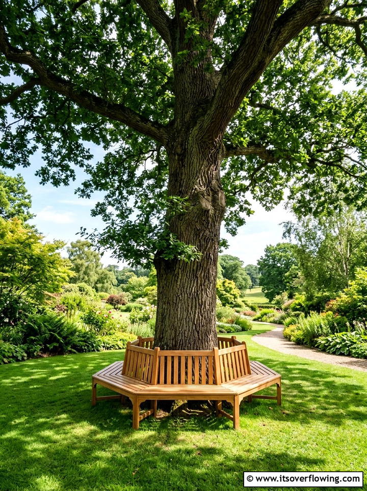 Wooden tree surround bench - 25 backyard ideas with benches