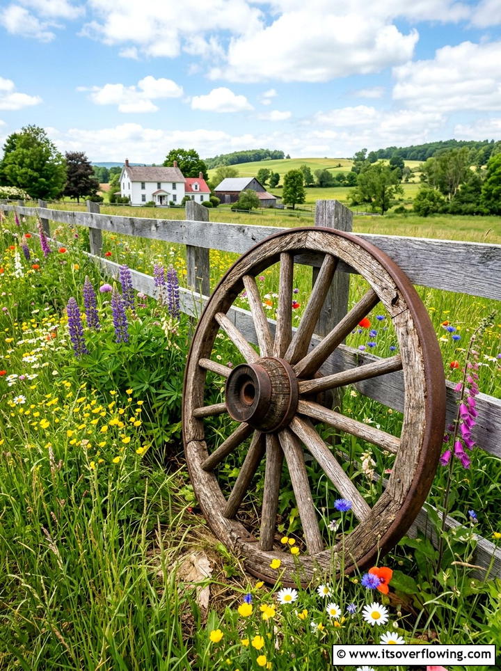 Wooden wagon wheel - 25 garden decor ideas with rustic accents