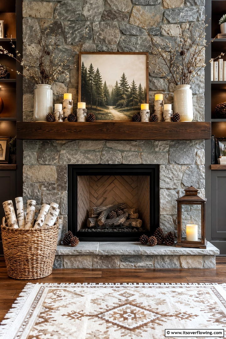Woodland Forest Hearth - 50 Fall Fireplace Decor Ideas to Warm Autumn Gatherings