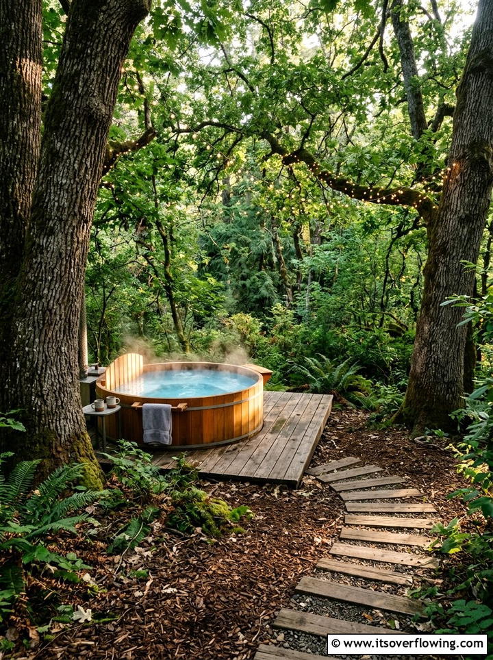 Woodland Hot Tub Setting - 25 backyard ideas with hot tub