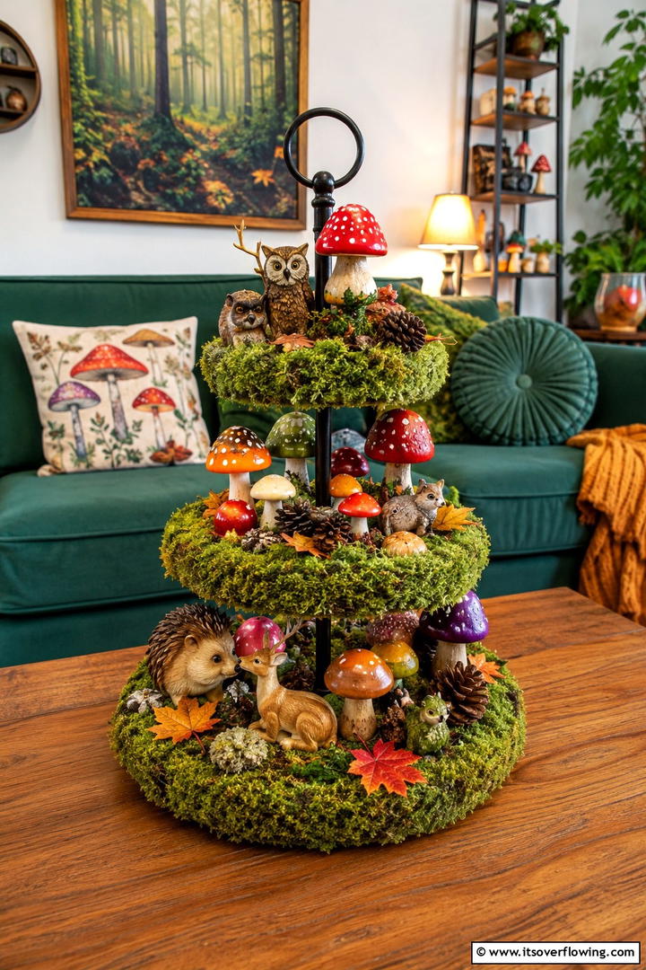 Woodland Mushroom Forest - 50 Fall Tiered Tray Decor Ideas for Festive Shelves