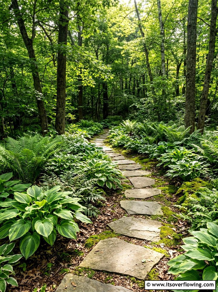 Woodland shade garden path - 25 garden design ideas with asymmetry